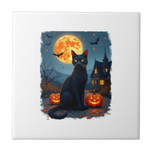 Schwarze Katze Sternennacht Van Gogh Kürbisse Fled Fliese