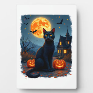 Schwarze Katze Sternennacht Van Gogh Kürbisse Fled Fotoplatte