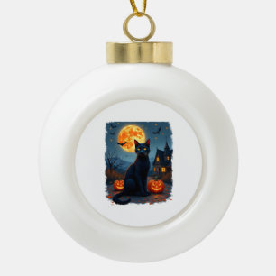 Schwarze Katze Sternennacht Van Gogh Kürbisse Fled Keramik Kugel-Ornament