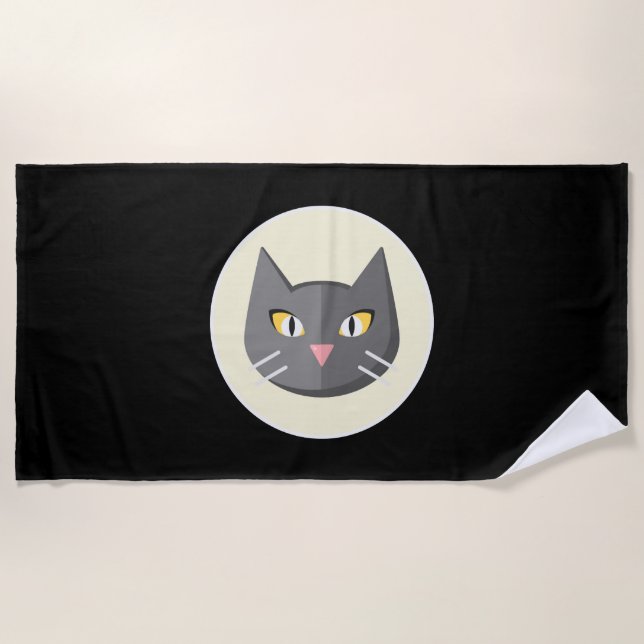 Schwarze Katze Strandtuch (Vorderseite)
