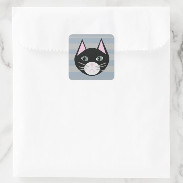Schwarze Katze, Streifen Quadratischer Aufkleber (Tasche)