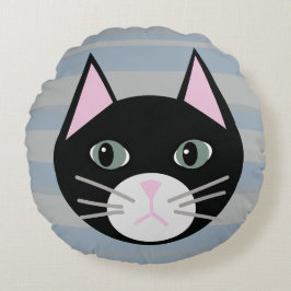 Schwarze Katze, Streifen Rundes Kissen