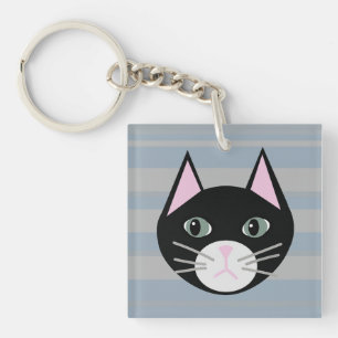 Schwarze Katze, Streifen Schlüsselanhänger