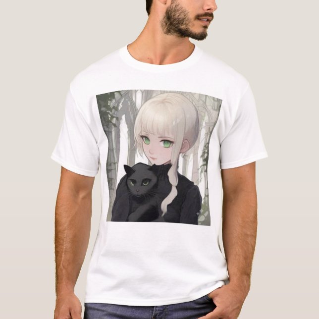 Schwarze Katze  T-Shirt (Vorderseite)