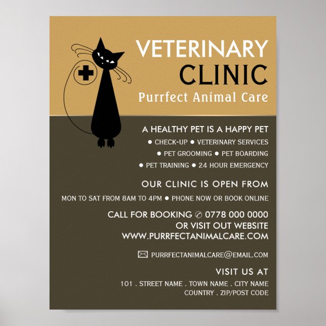 Schwarze Katze, Tierarzt, Veterinärdienst Poster (Vorne)