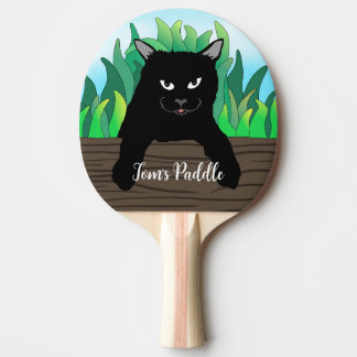 Schwarze Katze Tischtennis Schläger