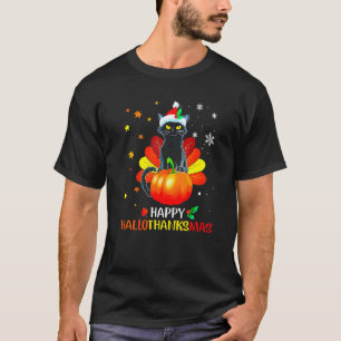 Schwarze Katze Truthahn Hallo Danke Mas Frohes Ern T-Shirt