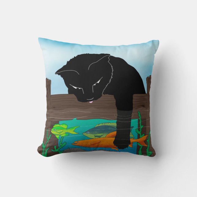 Schwarze Katze Türkiswurfkissen Kissen (Vorderseite)