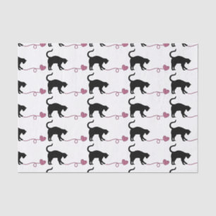 Schwarze Katze u. Herz-geformtes Garn (Rosa) Seidenpapier