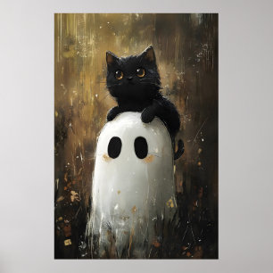 Schwarze Katze umarmt süßen Geist Druck, digital H Poster