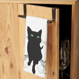 Schwarze Katze umgeben von flüsternden Noten der M Geschirrtuch