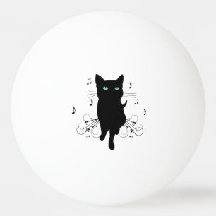 Schwarze Katze umgeben von flüsternden Noten der M Tischtennisball