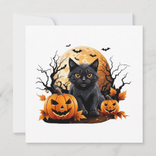 Schwarze Katze, umgeben von Kürbis