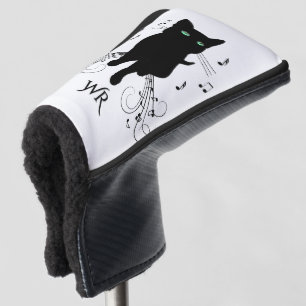 Schwarze Katze umgeben von Noten des Musikmonogram Golf Headcover