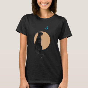 Schwarze Katze und blauer Schmetterling minimaler  T-Shirt