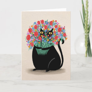 Schwarze Katze und Blume Dankeskarte