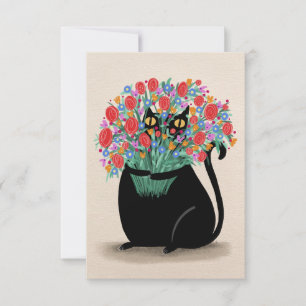 Schwarze Katze und Blume Dankeskarte