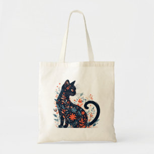 Schwarze Katze und Blume - einfach, aber schön Tragetasche