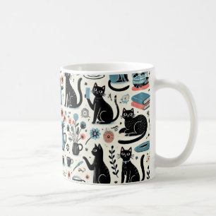 Schwarze Katze und Blume Kaffeetasse