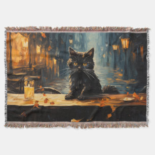 Schwarze Katze und Café bei Nacht Decke