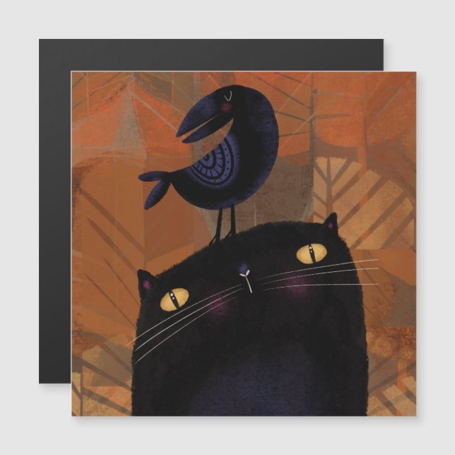 Schwarze Katze und Crow Magnetkarte (Vorne/Hinten)