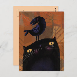Schwarze Katze und Crow Postkarte
