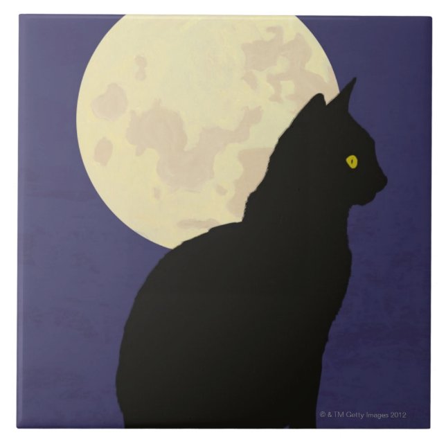 Schwarze Katze und der Mond Fliese (Vorderseite)