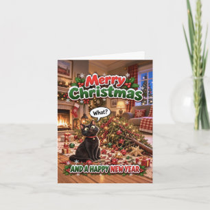 Schwarze Katze und der Weihnachtsbaum! Karte