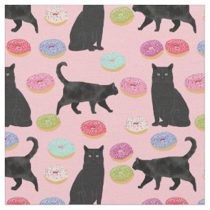 Schwarze Katze und Donuts rosa Muster Stoff
