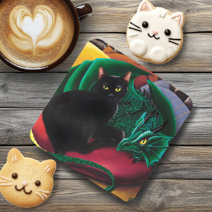Schwarze Katze und Drache Getränkeuntersetzer
