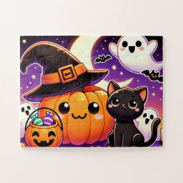 Schwarze Katze und ein Kürbis