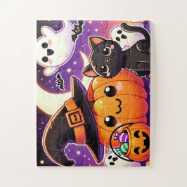 Schwarze Katze und ein Kürbis