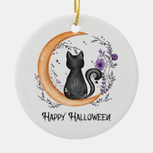 Schwarze Katze und Halbmond zu glücklichen Hallowe Keramik Ornament