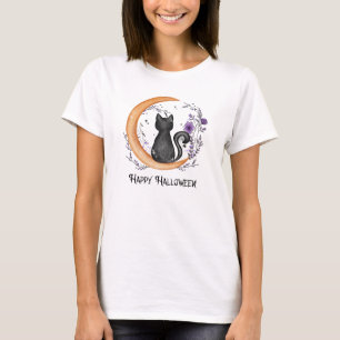 Schwarze Katze und Halbmond zu glücklichen Hallowe T-Shirt