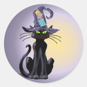 SCHWARZE KATZE UND HAT VON SHARON SHARPE RUNDER AUFKLEBER