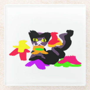 Schwarze Katze und Herbstspass Glasuntersetzer