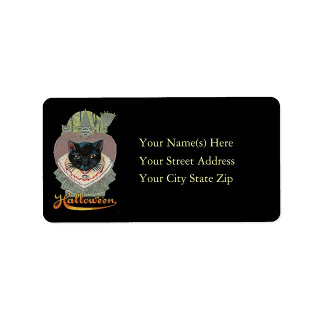 Schwarze Katze und HexenHalloween-Adressetikett Adressaufkleber (Vorne)