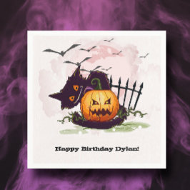 Schwarze Katze und Jack o' Lantern Halloween Serviette