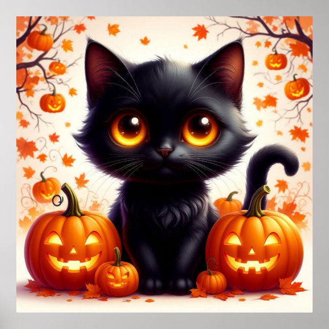 Schwarze Katze und Jack O Lantern Herbst-Display � Poster (Vorne)