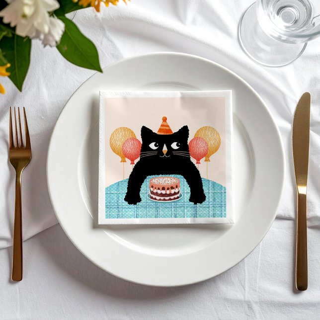Schwarze Katze und Kuchen Serviette (Von Creator hochgeladen)