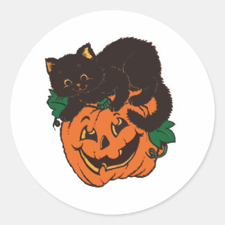 Schwarze Katze und Kürbis Halloween-Aufkleber Runder Aufkleber