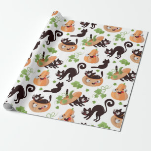 Schwarze Katze und Kürbis Halloween-Muster Geschenkpapier