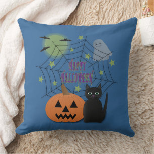 Schwarze Katze und Kürbis Halloween nicht gruselig Kissen