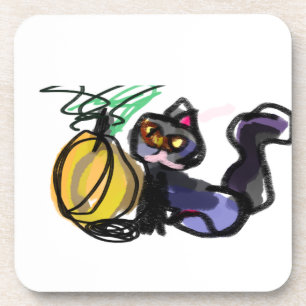 Schwarze Katze und Kürbisfreude Getränkeuntersetzer