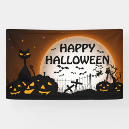 Schwarze Katze und Kürbislaternen, schwarz und ora Banner
