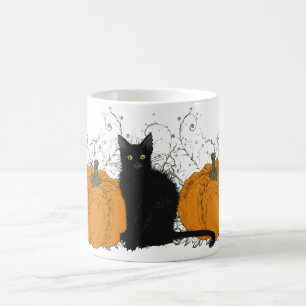Schwarze Katze und Kürbisse Halloween Kaffeetasse