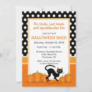 Schwarze Katze und Kürbisse Halloween-Party-Einlad Einladung