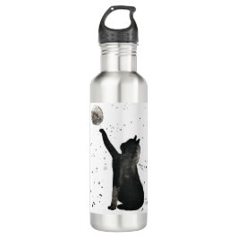 Schwarze Katze und Mond Haustier Kätzchen Aquarell Edelstahlflasche