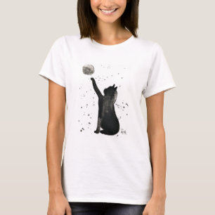 Schwarze Katze und Mond Haustier Kätzchen Aquarell T-Shirt