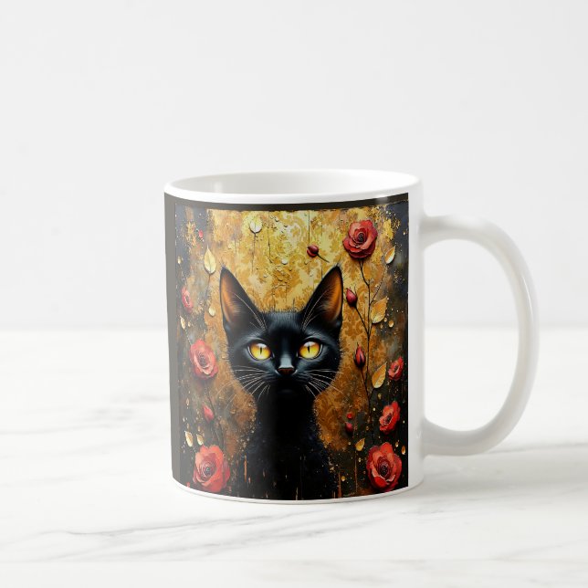 Schwarze Katze und Rosen Kaffeetasse (Rechts)